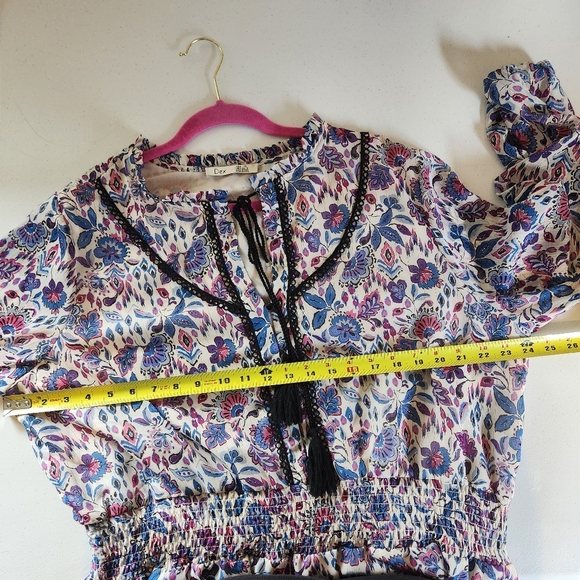 Dex Plus Gracie Contrast Trim Midi Boho Dress Purple Long Sleeve Size 1X Smocked - Picture 10 of 13